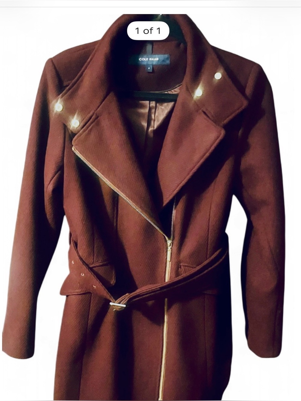 Vintage Cole Haan Women's Maroon Belted Wool Coat
